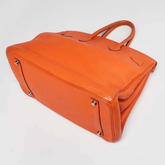 Hermes 35cm Orange Clemence Leather Palladium Plated Birkin Bag - Picture 3 of 12